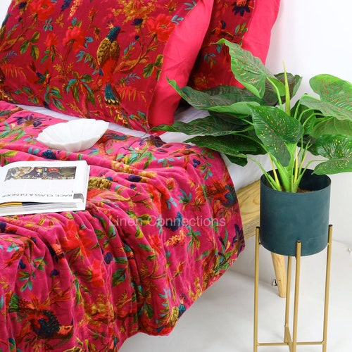 Velvet Quilt Cotton Quilt Patchwork Quilt Handamade Red Velvet Etsy