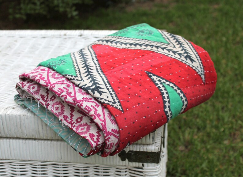 Vintage Hand Made Indian Kantha Bed Spread Blanket Throw Boho Home Decor Linen Connections Patchwork Boho throw kantha quilt baby blanket