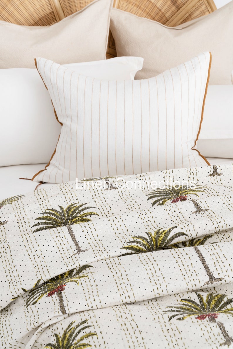 Linen Connections Palm Tree Kantha Quilt Indian Quilt Block Etsy