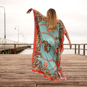 Trendy silk kaftan for women Long Caftan Resort Wear Vacation Beach Dress Boho Silk Dress Kaftan floral print long silk kaftan GIFT FOR HER