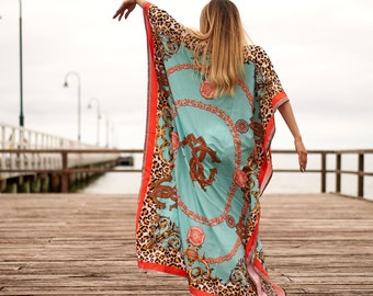 Kaftan de soie tendance pour femmes Long Caftan Resort Wear Vacation Beach Dress Boho Silk Dress Kaftan imprimé floral long silk kaftan CADEAU POUR ELLE