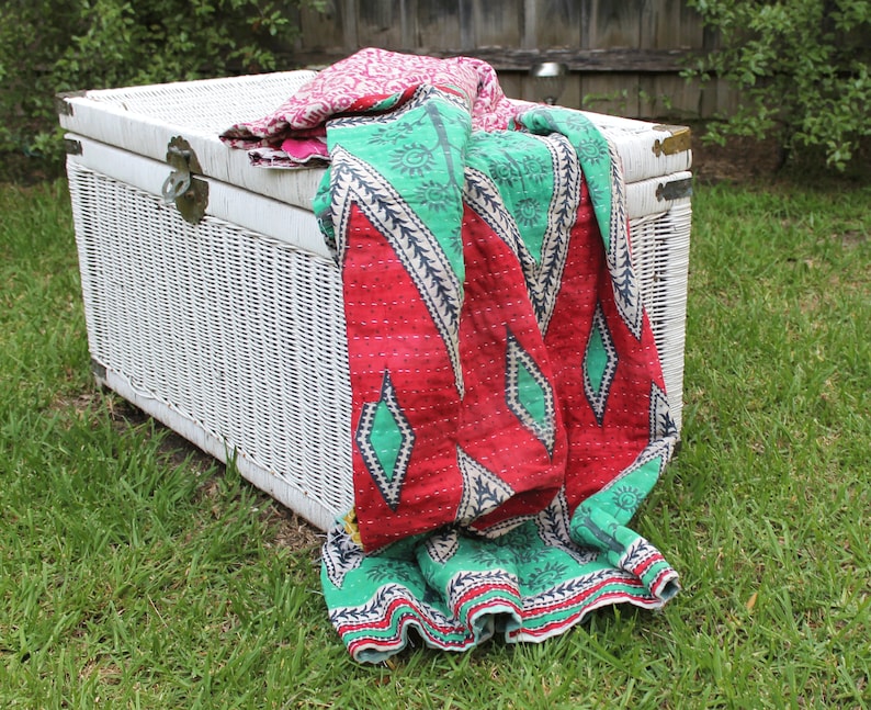 Vintage Hand Made Indian Kantha Bed Spread Blanket Throw Boho Home Decor Linen Connections Patchwork Boho throw kantha quilt baby blanket