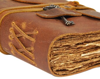 Vintage Leather Journal Recycled Paper Journal, For Notes, Notebook, Sketch book, Diary, Handmade Book,100% Recycled Rag,Tree Free Paper