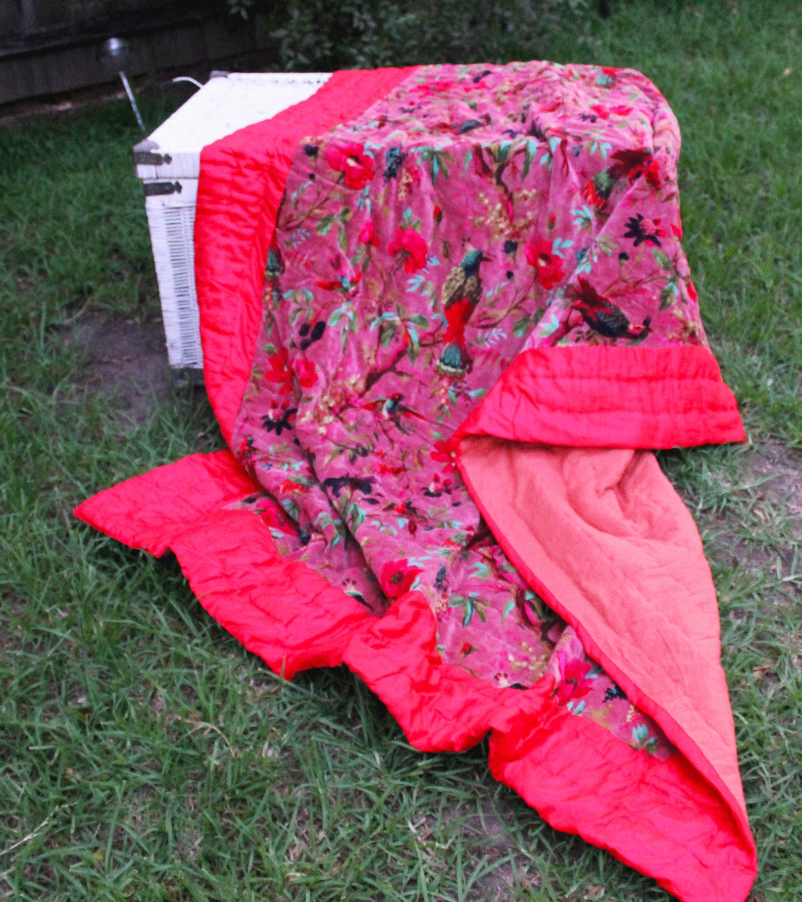Velvet Quilt Cotton Quilt Patchwork Quilt Handamade Red Velvet Etsy