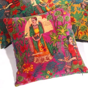 Mexican Painter Pillow Case, Frida Floral Decorative Cushion,  Mexican Painter Art Garden Country Mexico Muertes Cushion Cover