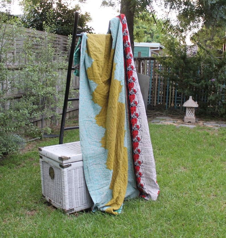 Vintage Hand Made Indian Kantha Bed Spread Blanket Throw Boho Home Decor Linen Connections Patchwork Boho throw kantha quilt baby blanket