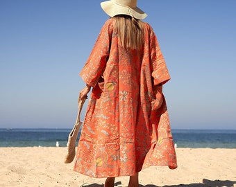 Peignoir en lin gaufré unisexe | Robe kimono en coton | Cadeau pour elle | Robes de demoiselles d'honneur de mariage de la Saint-Valentin de la mère | Peignoir d'été