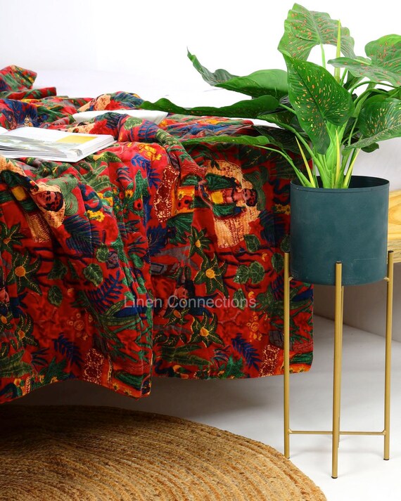 Velvet Frida Kantha Quilt Cotton Quilt Patchwork Quilt Handamade
