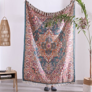 Luxury Cotton Throw Wool Rug Blanket - Boho Black
