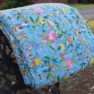 Vintage Kantha Quilt Cotton Hand Block Print Quilt Throw Bedspread Dohar Boho AU
