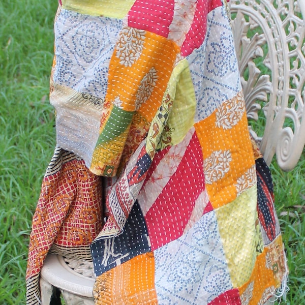 Kantha Cotton Patchwork Scarf Reversible Handmade Neck Wrap Boho Stol Gypsy Linen Connections