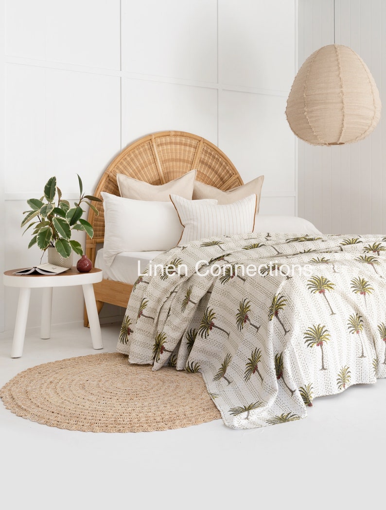 Linen Connections Palm Tree Kantha Quilt Indian Quilt Block Etsy
