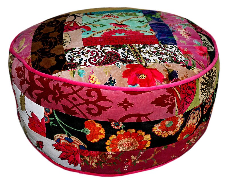Velvet Patchwork Ottoman Pouffe Pouf Foot Stool Boho Yoga Etsy Australia