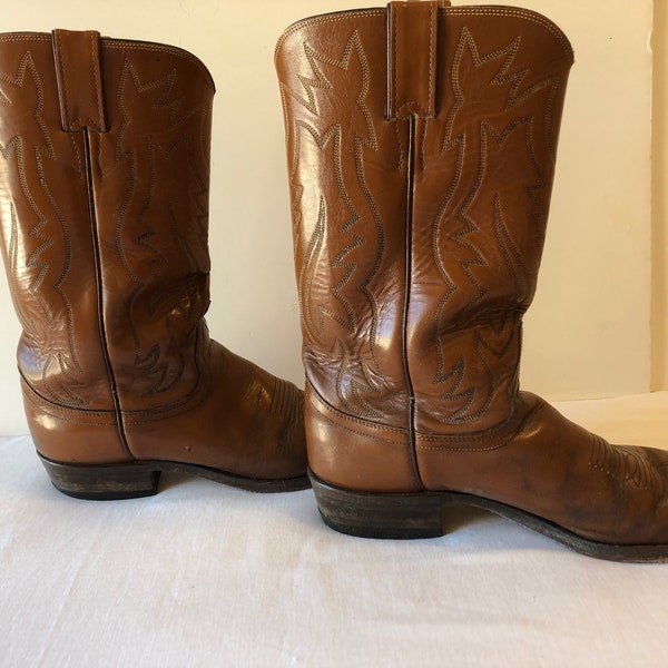 Justin Western Cowboy Boots Brown Leather Mens Size 10B