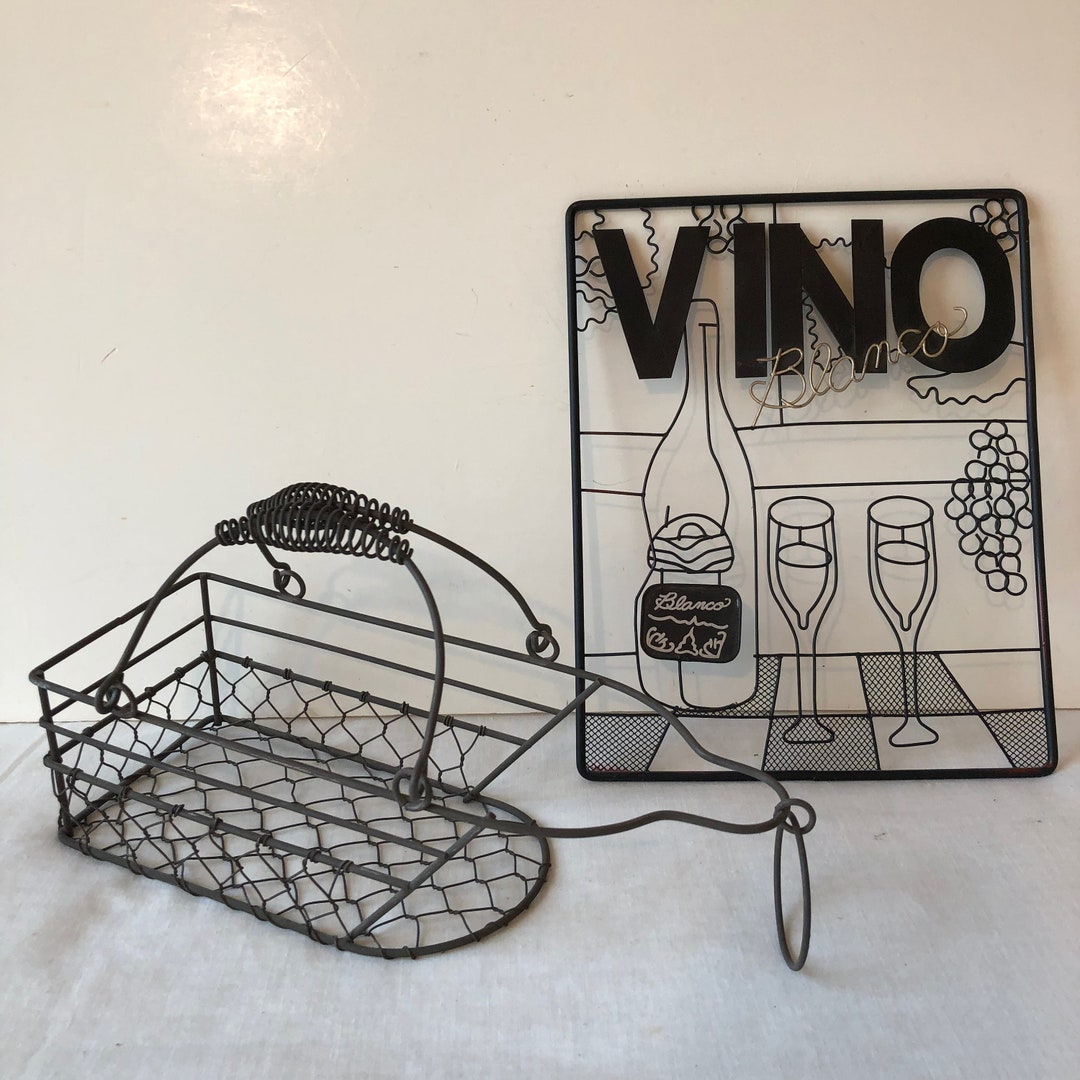 Vintage Metal Wine Basket and Wall Art Etsy