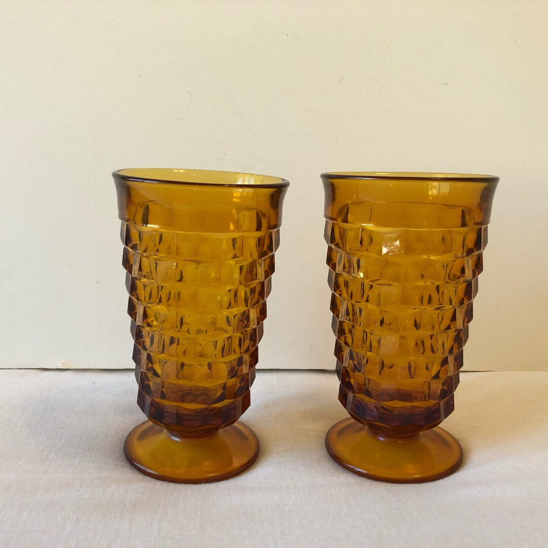Vintage Honey Amber Footed Ice Tea Glasses Etsy