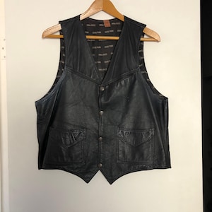 ECHORD vintage 80’s leather vest vintage 80s black leather vest 1980s new wave | Le Vintage Cult