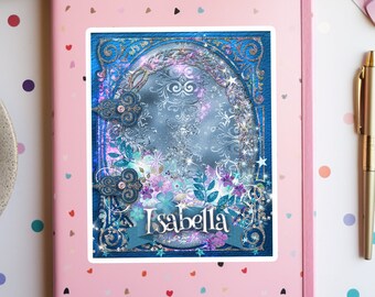 Stickers fille pour bouteilles d'eau, cahiers, tablette, cadeau de princesse personnalisé, cadeau Winter Wonderland