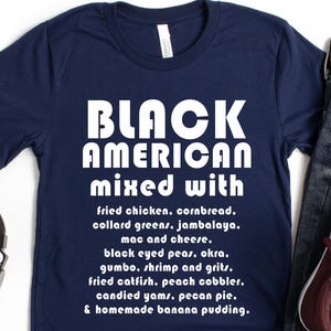 Maglietta con cibi afroamericani, maglietta con mescolanza di nero americano