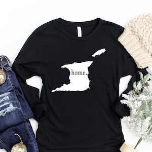 Trinidad y Tobago Map Home Camiseta, Idea de regalo trinitense, Camiseta unisex de manga larga para hombres y mujeres Trini