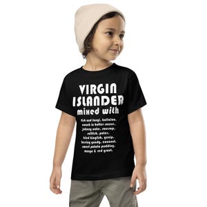 Camiseta infantil com comida das Ilhas Virgens Americanas, camiseta infantil para a cultura das Ilhas Virgens Americanas