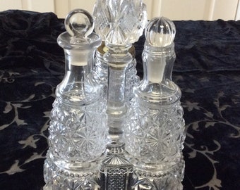 Pressed Glass Cruet and Condiment Set with Toothpick Holder, Vintage Cruet Sets, Dining Entertaining, Home Decor, Collectibles, Oil Vinegar