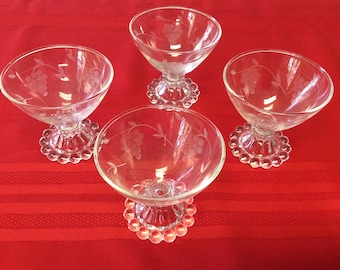 Etched Grapevine Design Sherbet Dessert Dishes Or Champagne Glasses, Sherbet Dishes, Dessert Dishes, Vintage Glasses, Collectibles