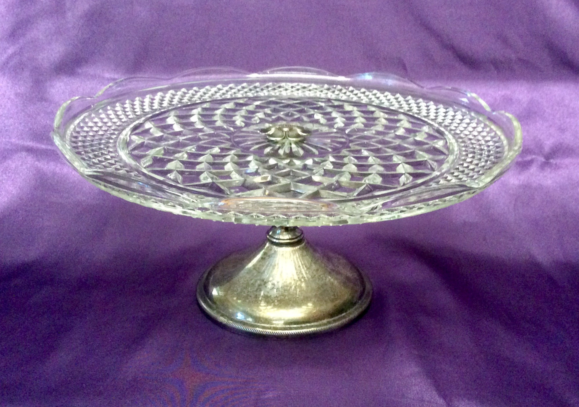 Glass Cake Plate With Silver Base Dessert Trays Serving Etsy