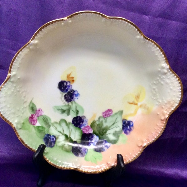 T & V Limoges France Century Porcelain China Bowl With Hand Painted Berry Design With Gold Trim, Collectible, Vintage Limoges, Home Accents