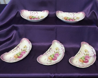 Crescent-Shaped Snack Appetizer Dishes Or Plates, Vintage China, Bridal Showers, Dining Entertaining, Home Accents, Tea Parties