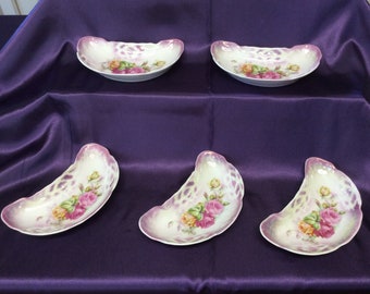 Crescent-Shaped Snack Appetizer Dishes Or Plates, Vintage China, Bridal Showers, Dining Entertaining, Home Accents, Tea Parties