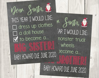 Digital Christmas Pregnancy Announcement | Dear Santa | This Year | Big Brother | Big Sister | Baby Due | Pregnant