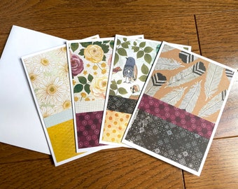 Blank note cards / set of 4 blank cards / handmade greeting card / assorted note cards