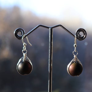 Wire Wrapped Glass Drop Earrings image 1