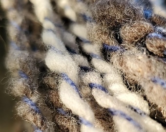 Handspun wool alpaca gray and blue two-ply natural fiber art yarn