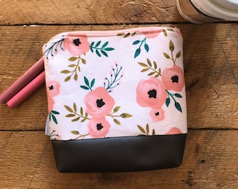 Roze bloemen make-up tas