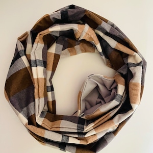 Hidden Pocket Infinity Scarf- Brown,grey and white colour palette