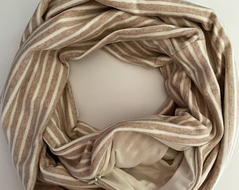 Oatmeal Heathered Stripes- Hidden Pocket Infinity Scarf