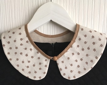 Detachable Peter Pan collar, linen collar, flower collar, round flower print collar, removable collar, detachable beige collar