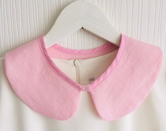 Pink linen Peter Pan collar,  pink detachable collar, pastel linen collar, pink dress collar, linen collar for women, baby pink woman collar