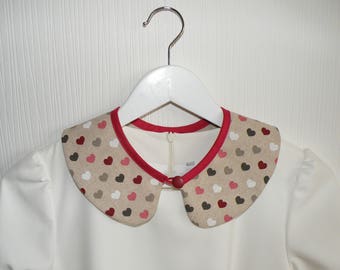 Peter Pan collar/ hearts collar/ detachable collar with hearts/ Valentine's day gift/woman linen collar/ dress collar/ vintage look collar