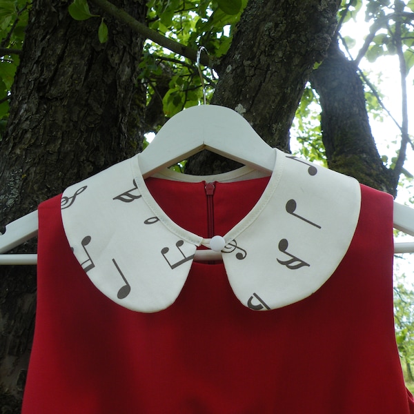 Detachable Peter Pan collar, collar with notes, round removable collar necklace, natural linen collar, faux shirt collar, retro style collar