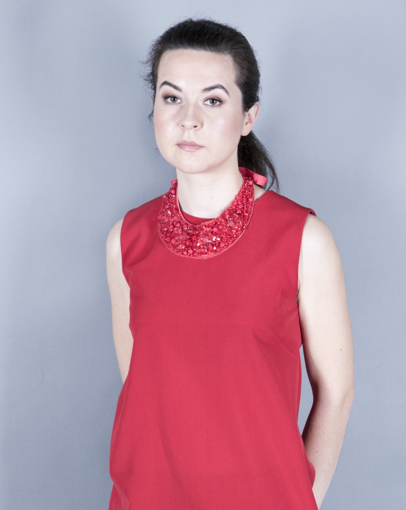 Detachable Beaded Red Collar Women Handmade Beaded Collar Etsy