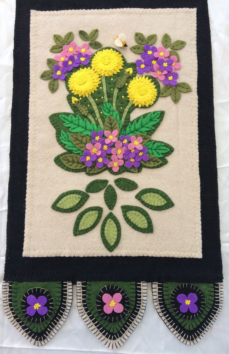Wool Felt Applique Wall Hanging dandelions and Honey Etsy