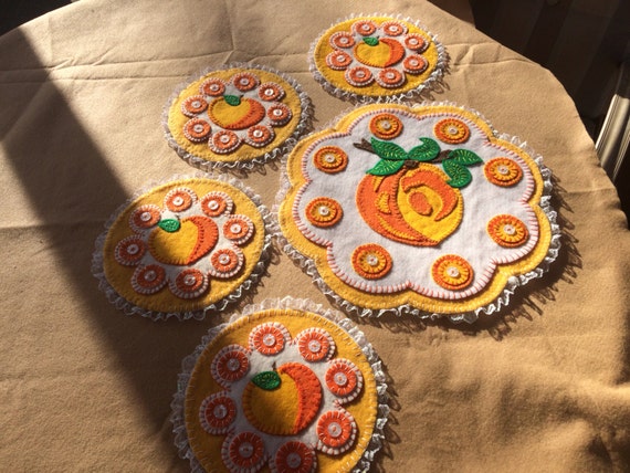 Felt Applique Penny Mat Set Georgia Peach Etsy