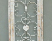 Wooden Antique Style Church WINDOW Wrought Iron Primitive Wood Gothic 27 INCH Chippy White Shabby