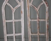 2 Wooden Antique Style Church WINDOW Frame Shutters Wood Gothic 35 1 2 quot Shabby