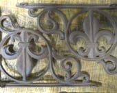 2 Cast Iron Antique Style Fleur De Lis Brackets, Garden Braces Shelf Bracket