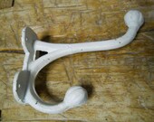 6 Cast Iron LG White School Style Coat Hooks Hat Hook Rack Hall Tree Restoration