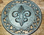 Cast Iron Round FLEUR DE LIS Plaque Sign Rustic Saints Home Decor Boy Scouts